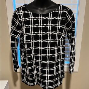 Talbots Black and White Grid Long Sleeve Top